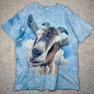 The Mountain Made in USA Goat Head Big Face Tie Dye Blue T-Shirt L